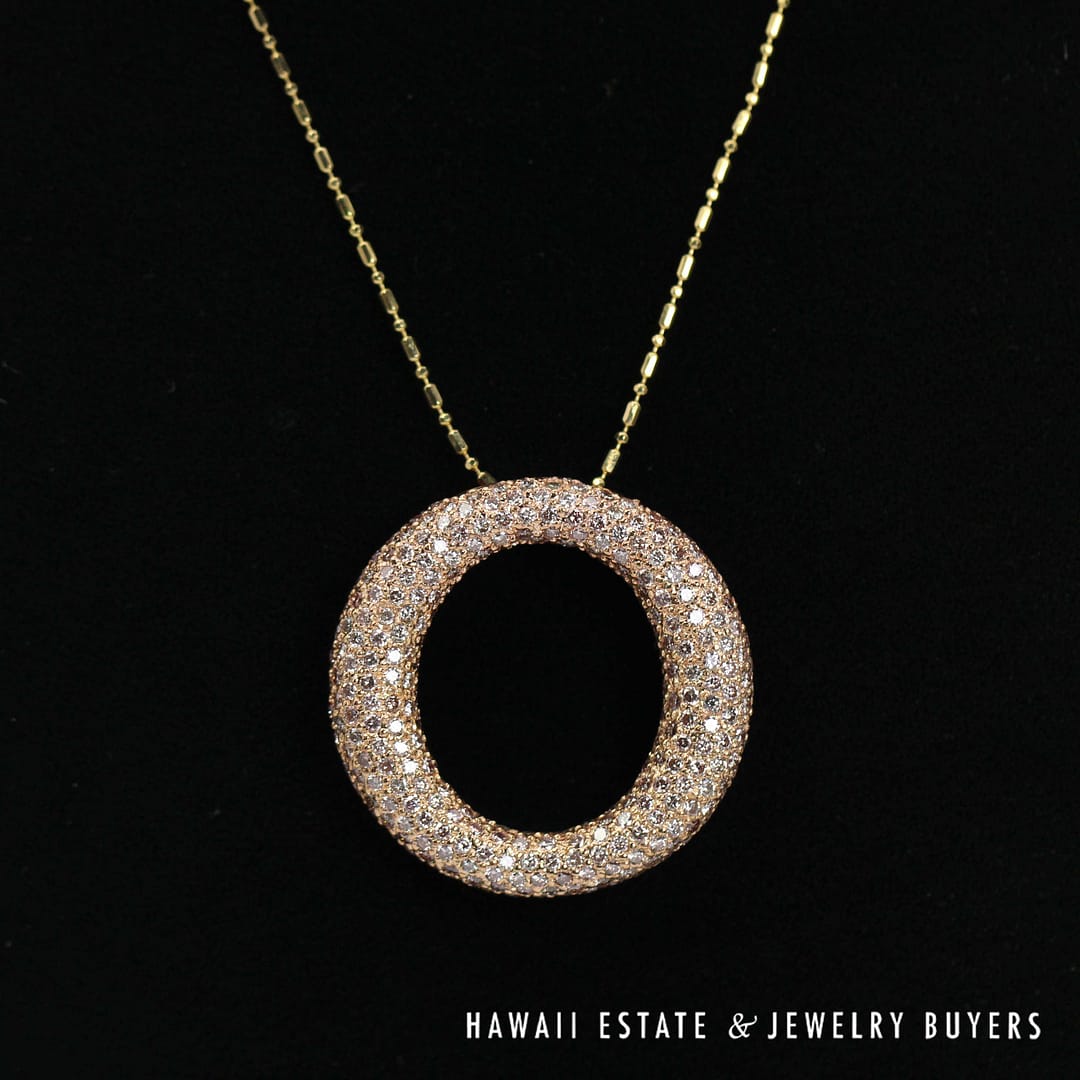 2ctw Diamond Pave Circle Pendant 18k Rose Gold 18" Chain, 10.2g