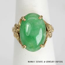 Green Jade 17x12mm Oval Cab 14K Yellow Gold Ring Size 6.25