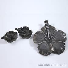 Ming's Hawaii Hibiscus Sterling Silver Brooch & Screw-back Earrings Set