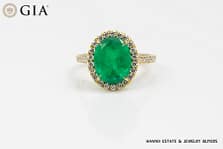 GIA 4.2g 18KYG 3.52ct OVAL COLOMBIAN EMERALD and 0.43ctw DIAMOND RING SIZE 5