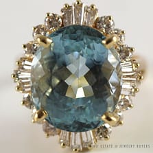 NATURAL BLUE AQUAMARINE & 1.7CTW DIAMOND 14K YELLOW GOLD RING SIZE 6.75