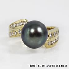 8.1g 14KYG 9.6mm TAHITIAN PEARL with 0.50ctw DIAMONDS RING SIZE 7