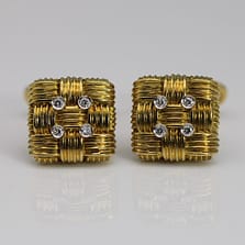 ROBERTO COIN 14.6g 18KYG 0.15ctw DIAMOND & 0.08ctw RUBY BASKETWEAVE CUFF LINKS