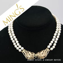 Ming's Double Phoenix Clasp 14K Yellow Gold Double Strand Pearl Choker Necklace