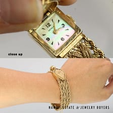 Vintage Ladies Hidden Face Swiss 39g 14K Yellow Gold Watch Size 6.5