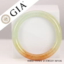 GIA Brown & Gray Jade Hololith Bangle Bracelet Size 7.75