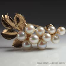 Ming's Hawaii Pearl Cluster Leaf Brooch