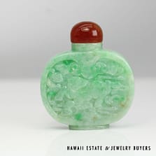 GIA Mottled Green Jade Snuff Bottle with Agate Stopper Measures 62 x 54mm
