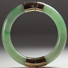 Ming's Hawaii Green Jade 14K Yellow Gold Hinged Bangle