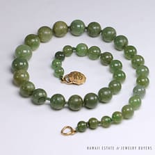 MINGS HAWAII GRADUATING JADE BEAD 14K YELLOW GOLD CHINESE CHARACTER NECKLACE