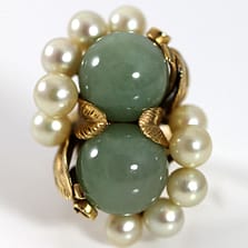 Ming's Hawaii Twin Jade Ball Pearl Ring