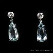 7.09ctw AQUAMARINE & .94CT DIAMOND 14K WHITE GOLD TEAR DROP EARRINGS