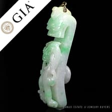 GIA CERTIFIED NATURAL GRADE TYPE A 14K CHINESE VINTAGE CARVED BUCKLE PENDANT