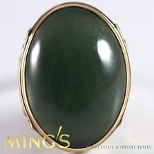 MING'S HAWAII GREEN LARGE JADE 14K YELLOW GOLD RING