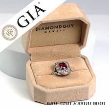 GIA Natural 2.63 Oval Burmese Ruby No Heat 0.63ctw Diamond 18K 2 Tone Ring Size 5.5