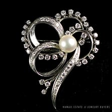 MIKIMOTO 2.23CTW DIAMOND & PEARL 14K WHITE GOLD ELEGANT SWIRL BROOCH PIN W/ GEMOLOGIST APPRAISAL