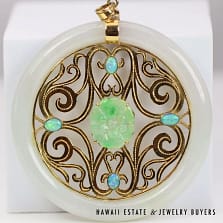 Jade & Opal 14K Yellow Gold Donut Pendant 67mm