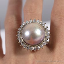 "Bronze" Mabe Pearl & Diamond Halo 14K White Gold Ring