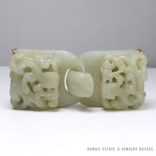 VINTAGE MUTTON FAT JADE CARVED CHINESE DRAGONS INTERLOCKING BUCKLE
