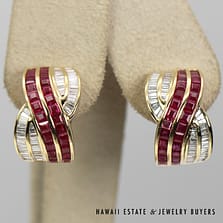 LeVian 4ctw Ruby and Diamond 18k Yellow Gold Earrings with Omega Backs, 11.8g