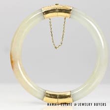 Gray and Red Jade 14k Yellow Gold Hinged Bangle Bracelet Size 7.75,