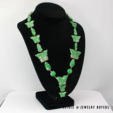 Green Jade Butterfly 14K Yellow Gold 22" Necklace