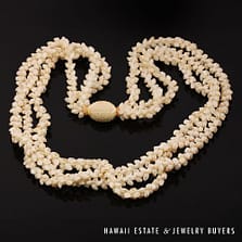 Three-Strand Ni'ihau Shell Lei: Pikake Momi Ke'oke'o 30 inches #2947-03