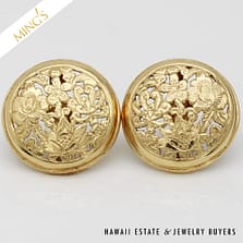 MING'S 7.1g 14KYG FOUR SEASONS 20mm ROUND BUTTON PIERCED EARRINGS