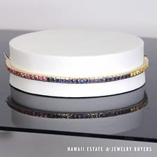 5ctw Tri-Color Sapphire 14K Yellow Gold Tennis Bracelet Size 6.75