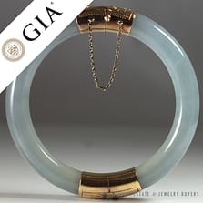 GIA Certified Pale Grey Jade 14K Hinged Bangle