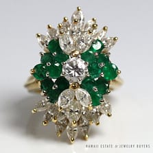 VINTAGE NATURAL EMERALD & 2.43CTW NATURAL DIAMOND 18K YELLOW GOLD CLUSTER RING SIZE 4.75 W/ APPRAISAL