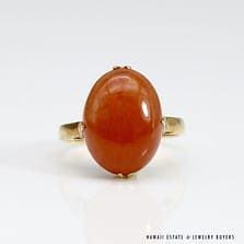 5.0g 18KYG 9x5mm RED OVAL JADE CABOCHON RING SIZE 7.25