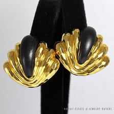VINTAGE HENRY DUNAY 18K HAMMERED YELLOW GOLD & EBONY EARRINGS