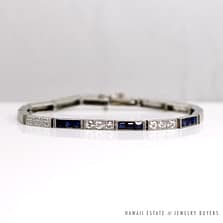 ANTIQUE ART DECO OLD EUROPEAN DIAMOND SAPPHIRE PLATINUM BRACELET W/ APPRAISAL