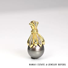 Tahitian 14mm Pearl 0.05ctw Diamond 18k Yellow Gold Pendant 9.6g,