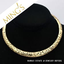 Ming's 35.3g 14KYG Bird in Plum Collar Necklace Approx. 16.5 Inch Graduates from 6-8.5mm