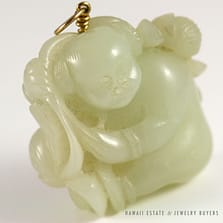 IMPORTANT 19C CHINESE MUTTON FAT WHITE JADE CARVED DEITY PENDANT