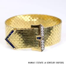 1.25ctw Sapphire & 0.50ctw Diamond 14K Yellow Gold Adjustable Buckle Bracelet