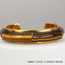 Tiffany & Co 61.7g 18KYG Tiger Eye Cuff Bracelet Size 6.25 Circa 2002