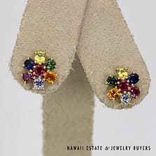 14K Yellow Gold MultiColor Stone Earrings Size 12mm Diameter