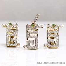 TSL JEWELLERY YEAR OF DRAGON 4.5CTW DIAMOND & JADE 18KYG EARRING AND PENDANT SET