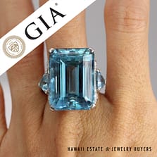 GIA 30ct Aquamarine 0.40ctw Diamond 1.50ctw Aquamarine Ring Plat. Size 8, 17.5g