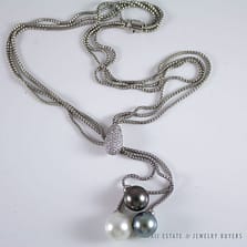 TAHITIAN PEARL & DIAMOND PAVE 18K WHITE GOLD BOLERO NECKLACE
