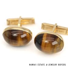 18x13mm Tiger Eye 14K Yellow Gold Cufflinks