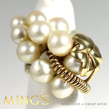 VINTAGE MING'S HAWAII PEARL CLUSTER 14K YELLOW GOLD RING SIZE 5.5