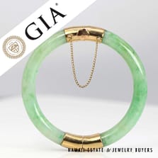 GIA Green Jade 40.1g 14KYG Hinged Bangle Bracelet Size 6.75