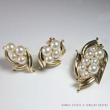 Mikimoto Pearl 14K Yellow Gold Earring Pendant Set