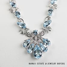 VINTAGE AQUAMARINE & DIAMOND 18K WHITE GOLD NECKLACE
