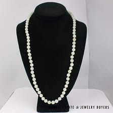 Ming's Pale Green Jade Bead Necklace Graduates From 7mm-9mm 27" Strand with 14K Yellow Gold Clasp