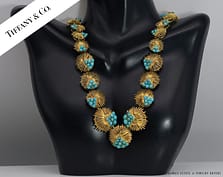 TIFFANY & CO 77.4g 18KYG TURQUOISE 18" NECKLACE